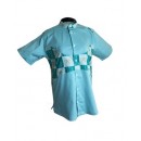 Chemise  tissu avec pagne woodin manche courte, cou "Maho" bleu ciel à carreaux
