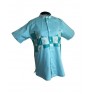 Chemise  tissu avec pagne woodin manche courte, cou "Maho" bleu ciel à carreaux