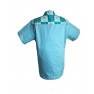Chemise  tissu avec pagne woodin manche courte, cou "Maho" bleu ciel à carreaux