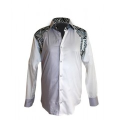 Chemise  tissu avec pagne woodin manche longue à petit carreaux gris,blanc,noir