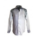 Chemise  tissu avec pagne woodin manche longue à petit carreaux gris,blanc,noir