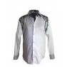 Chemise  tissu avec pagne woodin manche longue à petit carreaux gris,blanc,noir