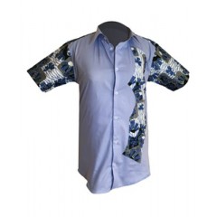 Chemise  tissu avec pagne woodin manche courte bleue nuit à motif