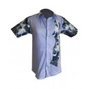 Chemise  tissu avec pagne woodin manche courte bleue nuit à motif