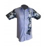 Chemise  tissu avec pagne woodin manche courte bleue nuit à motif