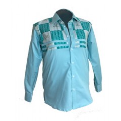 Chemise  tissu avec pagne woodin manche longue vert clair