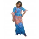 Tenues dames en pagne Chiganvy rose fleurs à motifs bleues