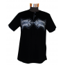 Chemise  tissu brodé avec pagne woodin, manche courte "noir"cou rond