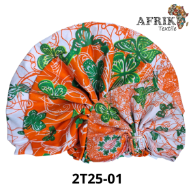 Pagne officiel du 8 mars 2025 - 01 - 2tons Blanc-Orange - 6 yards - Journée Internationale de la Femme