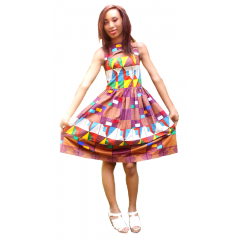 Robe en pagne HITARGET deux tons marron-blanc.