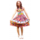 Robe en pagne HITARGET deux tons marron-blanc.