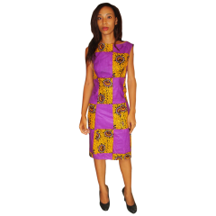 robe en pagne couleur violet sans manche .
