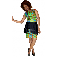 Robe en pagne HITARGET deux tons marron-blanc.