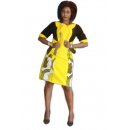 Robe de soirée en pagne HITARGET avec veste de couleur jaune