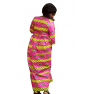 longue robe rose a manche longue fait en pagne chiganvy