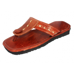 Sandale artisanale en cuir "marron"avec un bouton