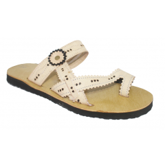 Sandale artisanale en cuir "belge"avec des points noirs