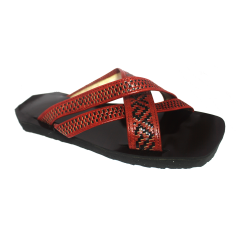 Sandale artisanale en cuir "marron"tissée en noir par endroit