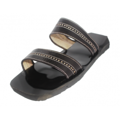 Sandale artisanale en cuir "noir"tissée à l'extérieur en blanc