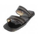 Sandale artisanale en cuir "noir"tissée à l'extérieur en blanc
