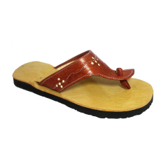 Sandale artisanale en cuir "marron"intérieur kaki à motif