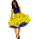 Robe en pagne deux tond jaune-bleu volante manche courte.