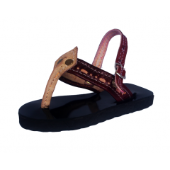 Sandale artisanale en cuir "rouge-kaki" avec fermeture