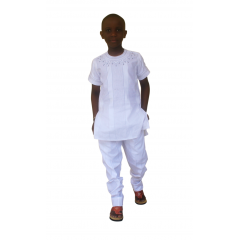 boubou en tissu léger enfant 100% coton manche courte avec broderie de couleur "gris"