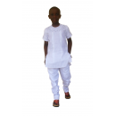 boubou en tissu léger enfant 100% coton manche courte avec broderie de couleur "gris"