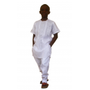 boubou en tissu léger enfant 100% coton manche courte avec broderie de couleur "gris"