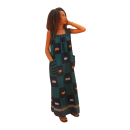 Longue robe traditionnelle senoufo bras mince avec deux poches, à carreaux "vert-bleu" avec des broderies par endroit 100% coton