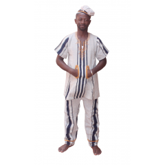 boubou traditionnel Senoufo tricolore à raillure avec des broderies 100% coton