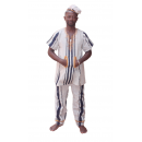 boubou traditionnel Senoufo tricolore à raillure avec des broderies 100% coton
