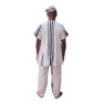 boubou traditionnel Senoufo tricolore à raillure avec des broderies 100% coton