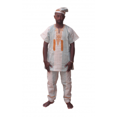 boubou traditionnel Senoufo "vert-blanc" à raillure avec des broderies 100% coton