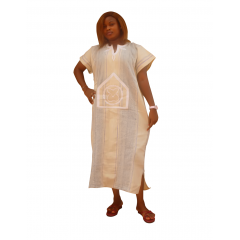 robe traditionnelle senoufo manche courte avec deux poches, "blanc" avec des bandes bleues et des broderies  100% coton