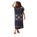 robe traditionnelle senoufo manche courte tricolore, "bleu-blanc" avec des broderies tout le long,100% coton