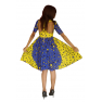 Robe en pagne deux tond jaune-bleu volante manche courte.