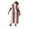 robe traditionnelle senoufo manche courte avec une poche devant, "blanc" avec des bandes marron et des broderies  100% coton