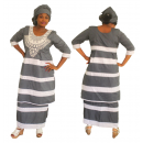 Boubou senegalais à motif en dentelle et jeans manche 3/4 de couleur "gris-blanc"