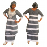 Boubou senegalais à motif en dentelle et jeans manche 3/4 de couleur "gris-blanc"