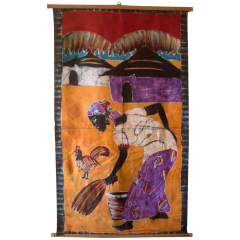 Tableau mural africain "maman balaye la cour"