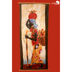 Tableau mural africain "Retour du champ avec du fagot" Bande batik