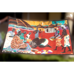 Tableau mural africain "demande de dot" bande batik