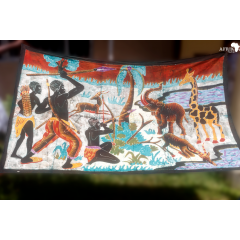 Tableau mural africain "les chasseurs en action" bande batik