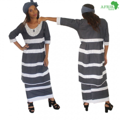Boubou en jean et en dentelle manche 3/4 de couleur "gris-blanc"