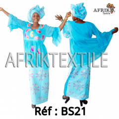 Boubou senegalais à motif et en dentelle manche 3/4 de couleur "rose"