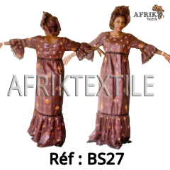 Boubou senegalais à motif et en dentelle manche 3/4 de couleur "rose"