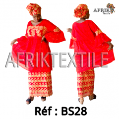 Boubou senegalais à motif et en dentelle manche 3/4 de couleur "rose"