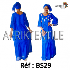 Boubou senegalais à motif et en dentelle manche 3/4 de couleur "rose"